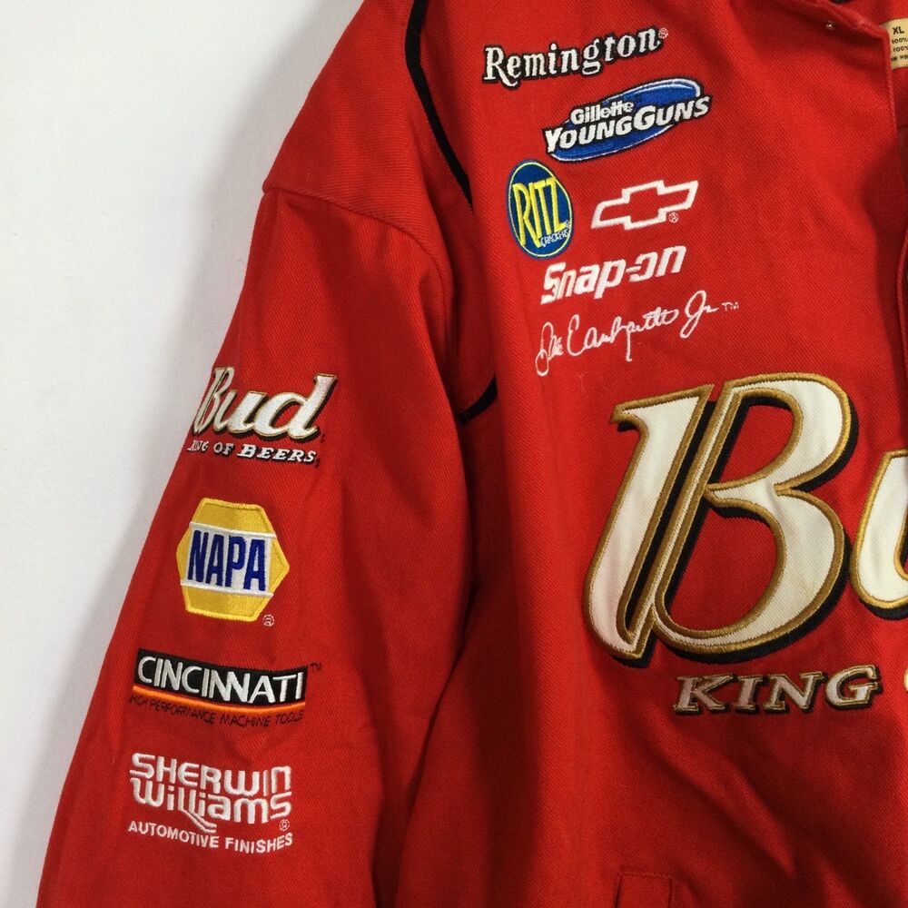 Chase Authentics Mens Budweiser Nascar Racing Jacket Embroidered Red Size XL - Picture 2 of 16